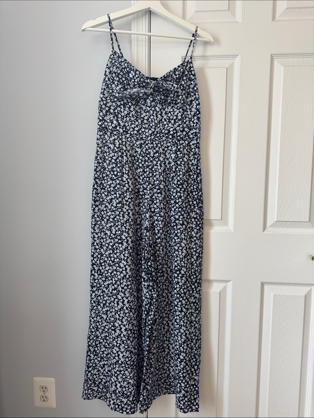J. Crew Navy and White Floral Spaghetti-Strap Wide-Leg Jumpsuit